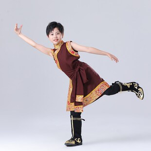 夏季藏族舞蹈服装男儿童演出服民族成人练习艺考童装西藏舞蒙古袍