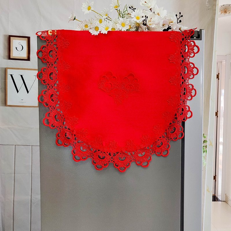 大红色喜庆双开门对开冰箱盖布结婚庆防尘罩单开万能盖巾蕾丝欧式