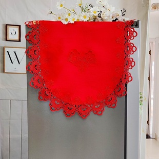 大红色喜庆双开门对开冰箱盖布结婚庆防尘罩单开万能盖巾蕾丝欧式