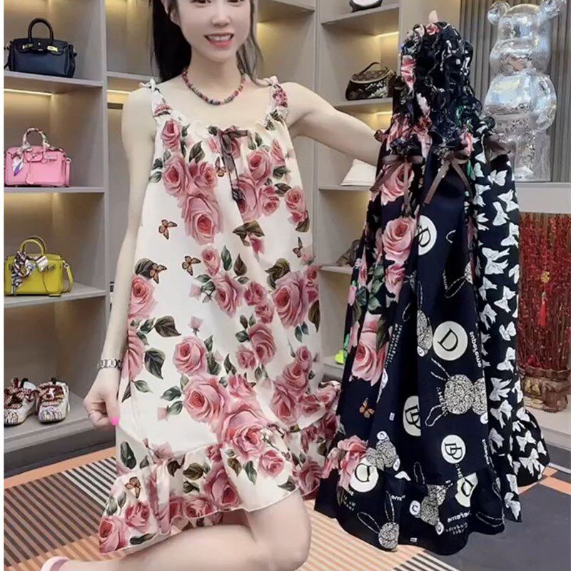 睡衣吊带裙2023夏季新款洋气甜美丝滑舒适宽松女家居服网红睡裙潮
