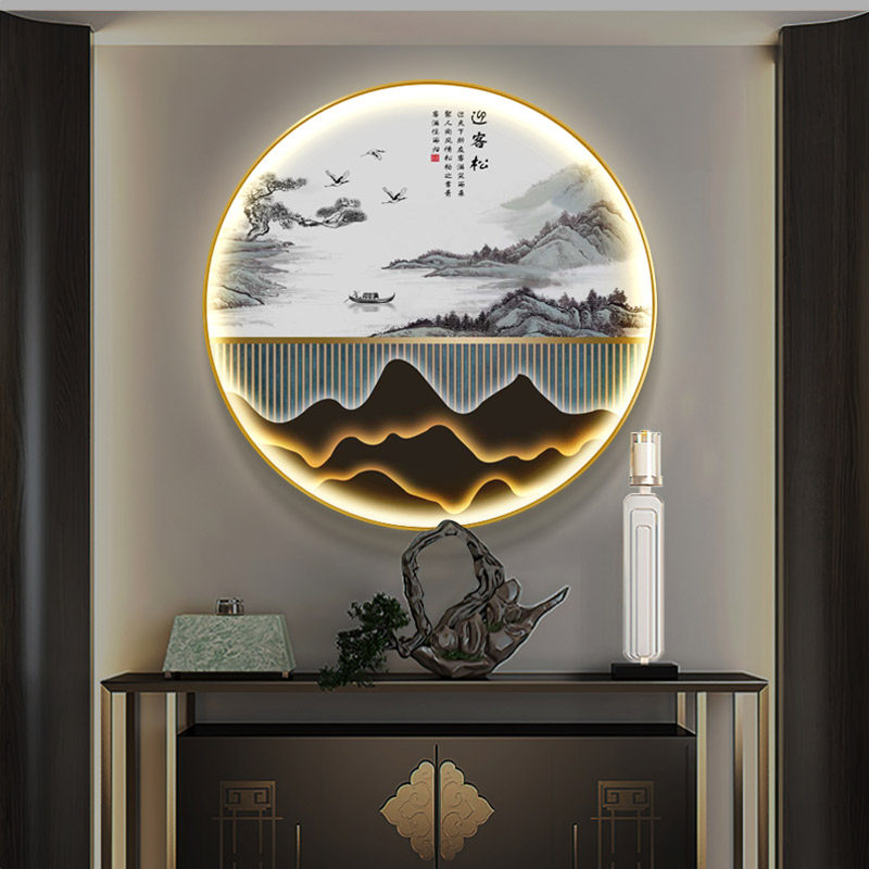 新中式玄关装饰画发光氛围LED灯画圆形壁画走廊过道禅意山水挂画,家居饰品,氛围画/灯画,淘宝优惠券,粉丝福利购,淘宝优惠卷