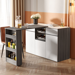 极简吧台餐桌酒吧一体隔断家用北欧隔断柜意式家庭伸缩岩板酒柜
