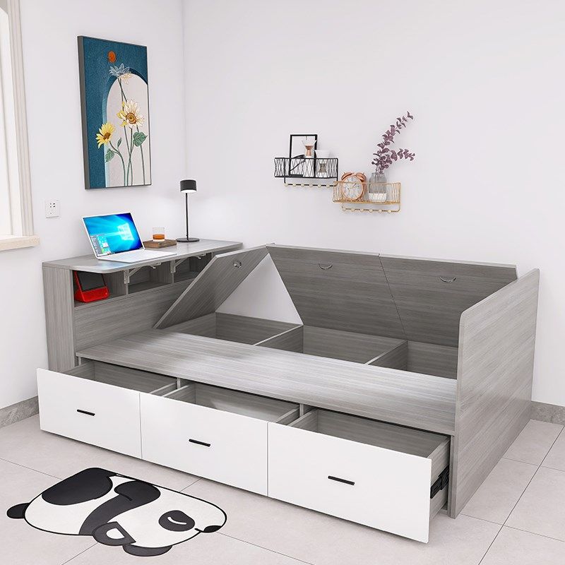 榻榻米带书桌一体床小户型多功能高箱体抽屉收纳单人省空间储物床,住宅家具,板式床,淘宝优惠券,粉丝福利购,淘宝优惠卷