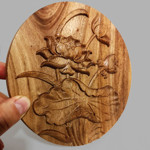 实木木雕花壁画木板装饰画 荷花莲花图案壁挂装饰木艺木贴花 定制