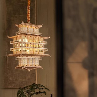 新中式仿古建筑吊灯寺庙走廊模型国风凉亭楼阁会客厅装饰定制灯具