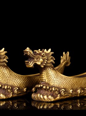 朴器 擦黑色加重加厚铜龙船摆件