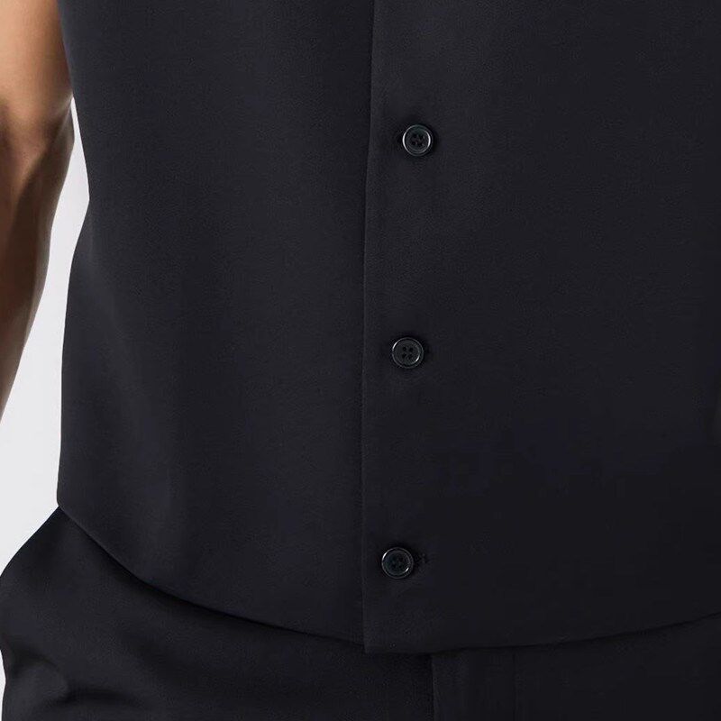 春夏英伦宽松小众复古无袖v领黑色西装马甲男廓形背心外穿内搭潮