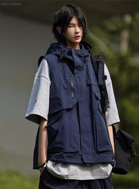 Nobodyknows新款四季工装外套街头潮牌机能口袋连帽防水无袖马甲