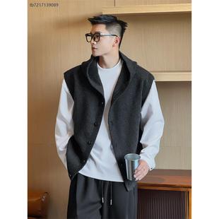 NO22WEAR老钱风马甲针织衫连帽背心男士秋冬季高级感开衫毛衣外套