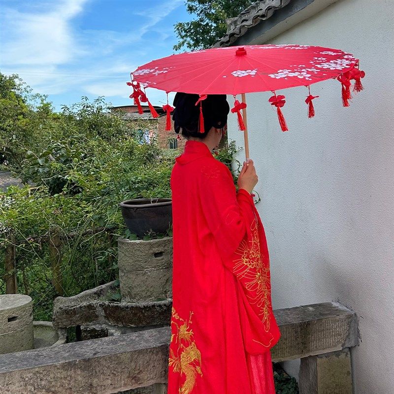 新中式花瓣流苏伞绸布伞拍照汉服道具舞蹈伞古典油纸伞走秀演出伞,家居饰品,工艺伞,淘宝优惠券,粉丝福利购,淘宝优惠卷