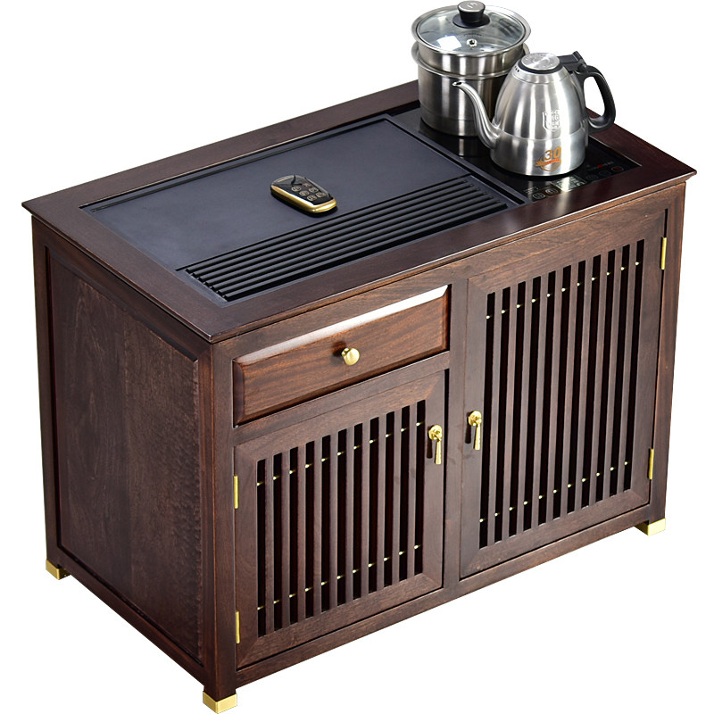 茶桌茶台移动多功能大号新中式家用书桌茶桌一体式黑紫檀色乌金石