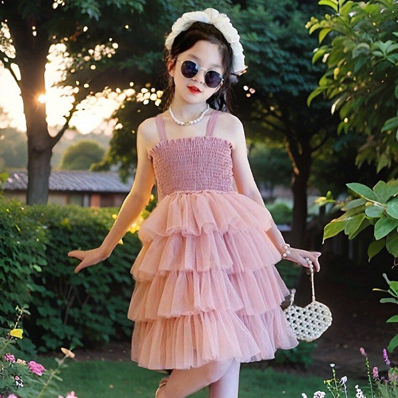 女童夏季吊带连衣裙2024新款中大童蛋糕裙儿童纱裙洋气网纱公主裙,童装/婴儿装/亲子装,连衣裙,淘宝优惠券,粉丝福利购,淘宝优惠卷