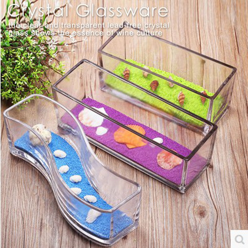 包邮透明水培玻璃花盆 花瓶长方形缸 植物花器绿萝水仙铜钱草多肉