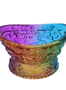 水晶聚宝盆摆件彩色黄色琉璃收纳碗家居客厅办公桌面摆设