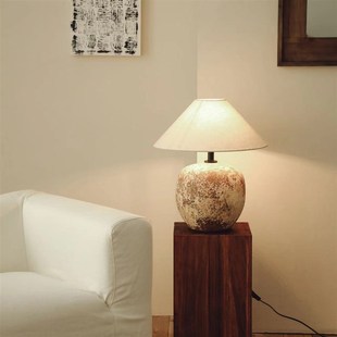 日式奶油禅意民宿中古风茶室台灯简约风床头灯软装手工艺陶罐台灯