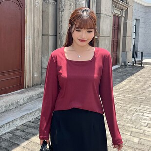 大码mm胖潮上衣套装秋季女装胖妹妹复古方领针织衫显瘦A字半身裙