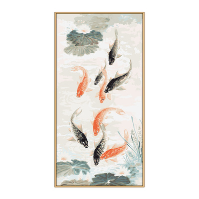 自油自画数字油画diy填色手工填充手绘油彩画玄关装饰画 九鱼聚财