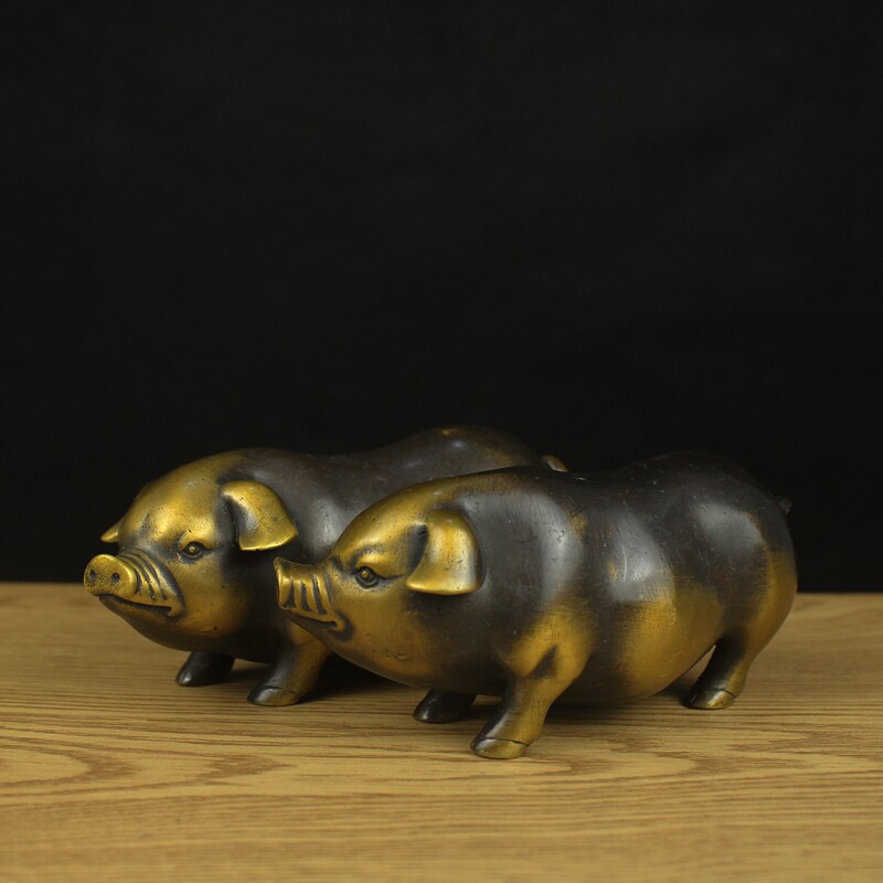 纯铜实心富贵猪发财猪吉祥生肖猪一对办公室桌面装饰工艺礼品摆件
