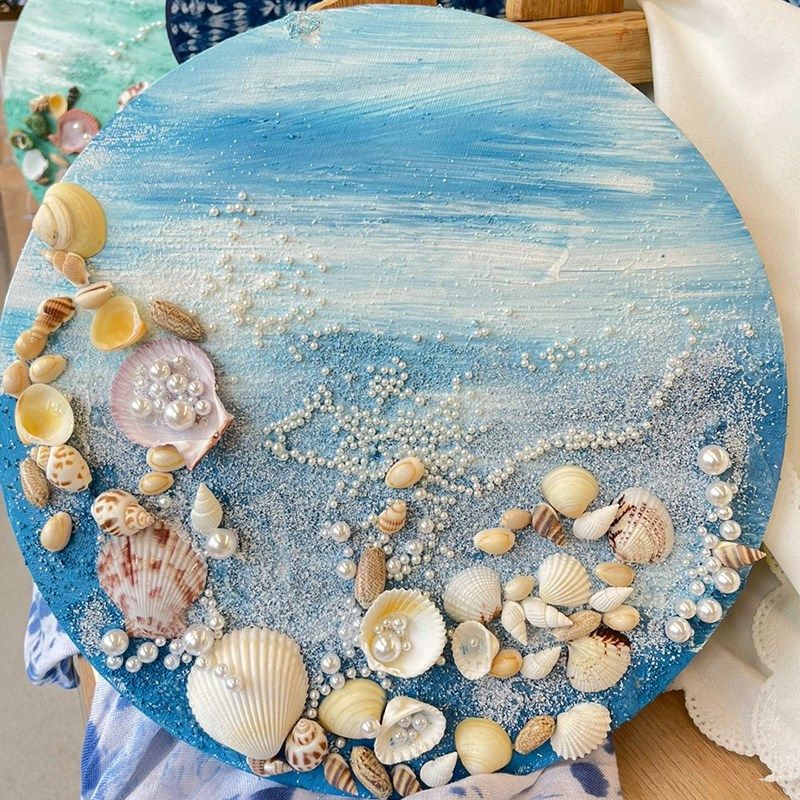 贝壳肌理画diy材料包立体石英砂丙烯手工绘贝壳沙滩彩画创意礼物,家居饰品,DIY/数字油画,淘宝优惠券,粉丝福利购,淘宝优惠卷