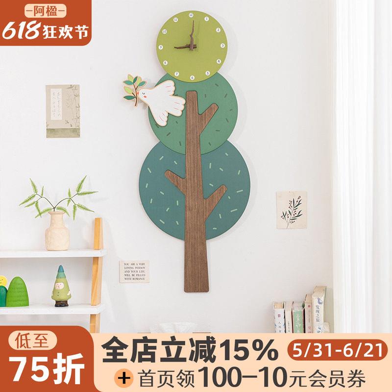 阿楹 可爱创意艺术家用挂钟静音卧室墙上春轻奢玄关儿童房钟表画