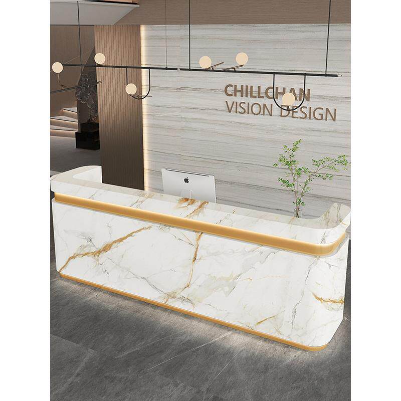 简约美容院转角收银前台店铺小型彷大理石弧形吧台服装店白色新款