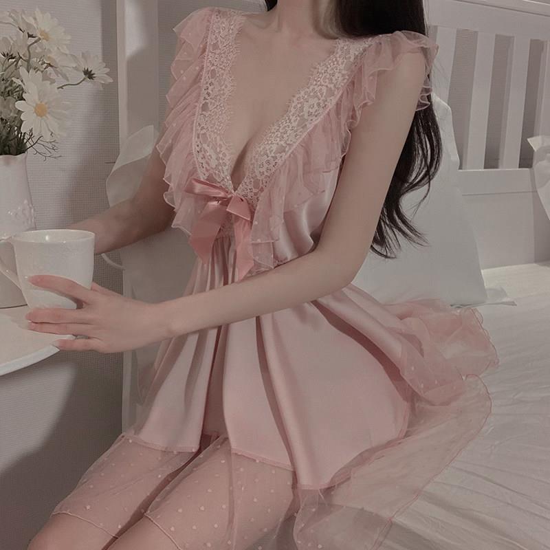 法式仙气可爱粉色睡裙纯欲宫廷风蕾丝吊带公主风女夏甜美网纱睡衣