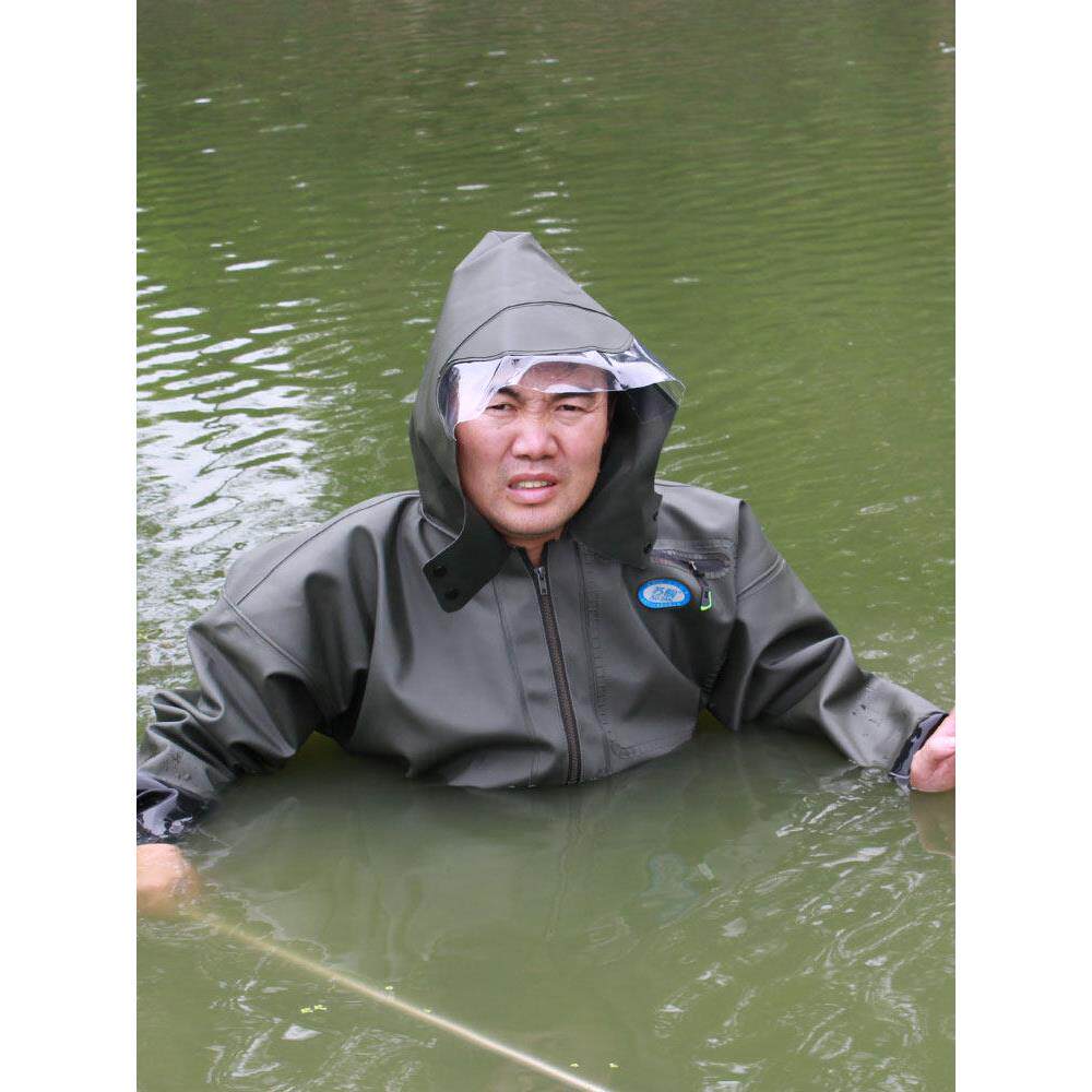 苏舰捕鱼加厚全身下水裤 连体雨衣雨鞋裤 涉水防水裤挖藕服带手套
