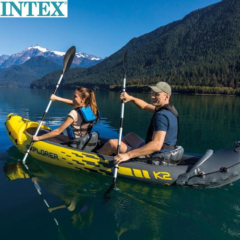 INTEX2-3人皮划艇橡皮艇冲锋舟钓鱼船加厚橡皮艇折叠单人独木舟