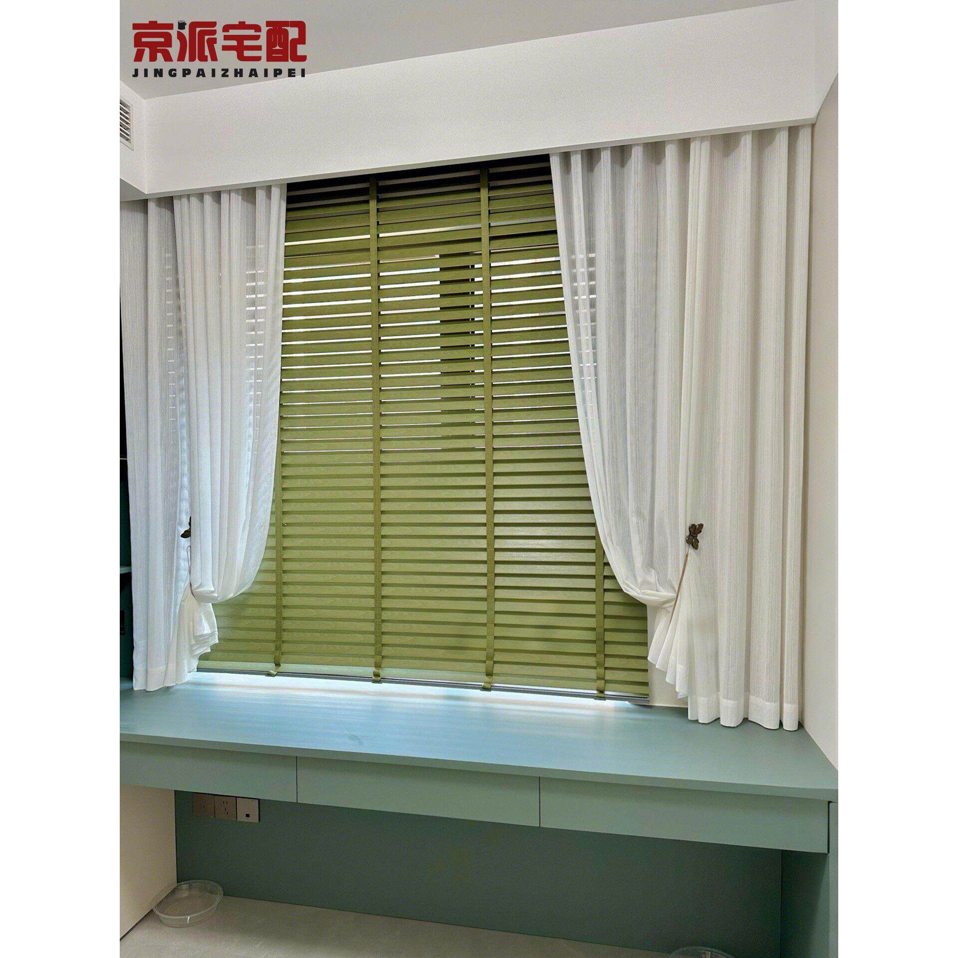 百叶帘书房卧室卫生间阳台升降隔断木质遮光卷帘实木透气百叶窗帘