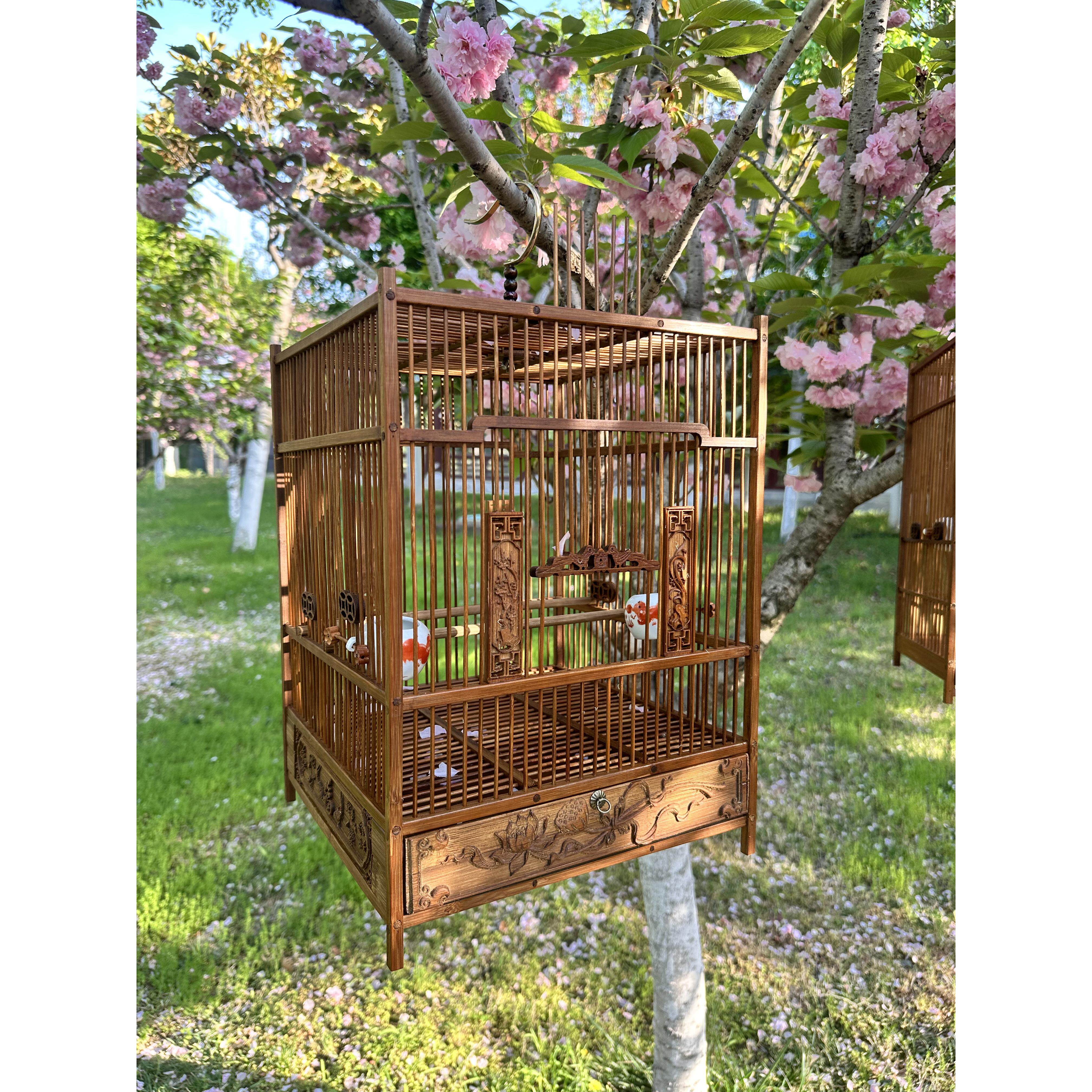 竹制方笼尺寸可定制绣眼颠颏笼贝子蜡嘴玉鸟等中小型鸟笼手工竹笼