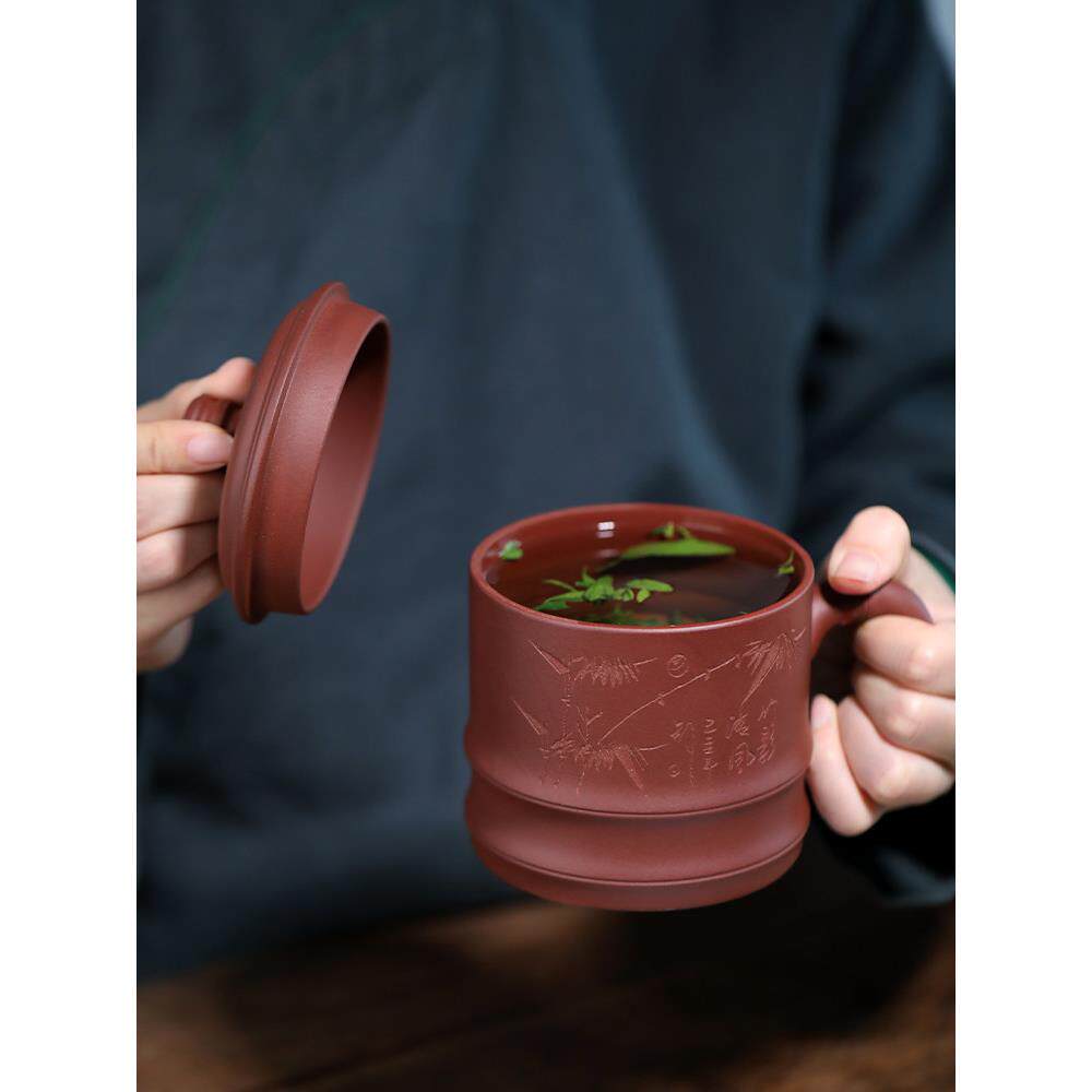 紫砂带盖杯、个人杯、男子宜兴大师杯、全手工正品家庭茶具、办公