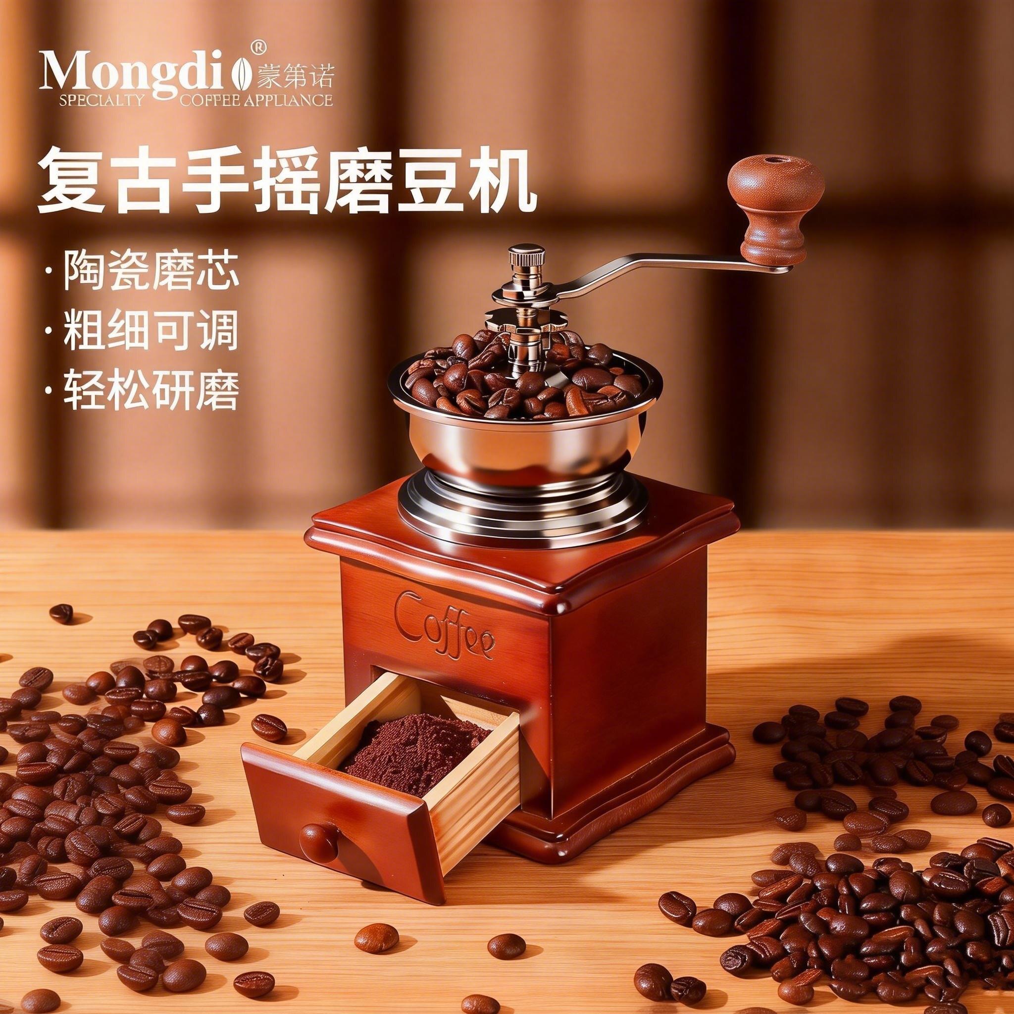 Mongdio手磨咖啡机复古手摇磨豆机家用小型咖啡豆研磨机咖啡套装