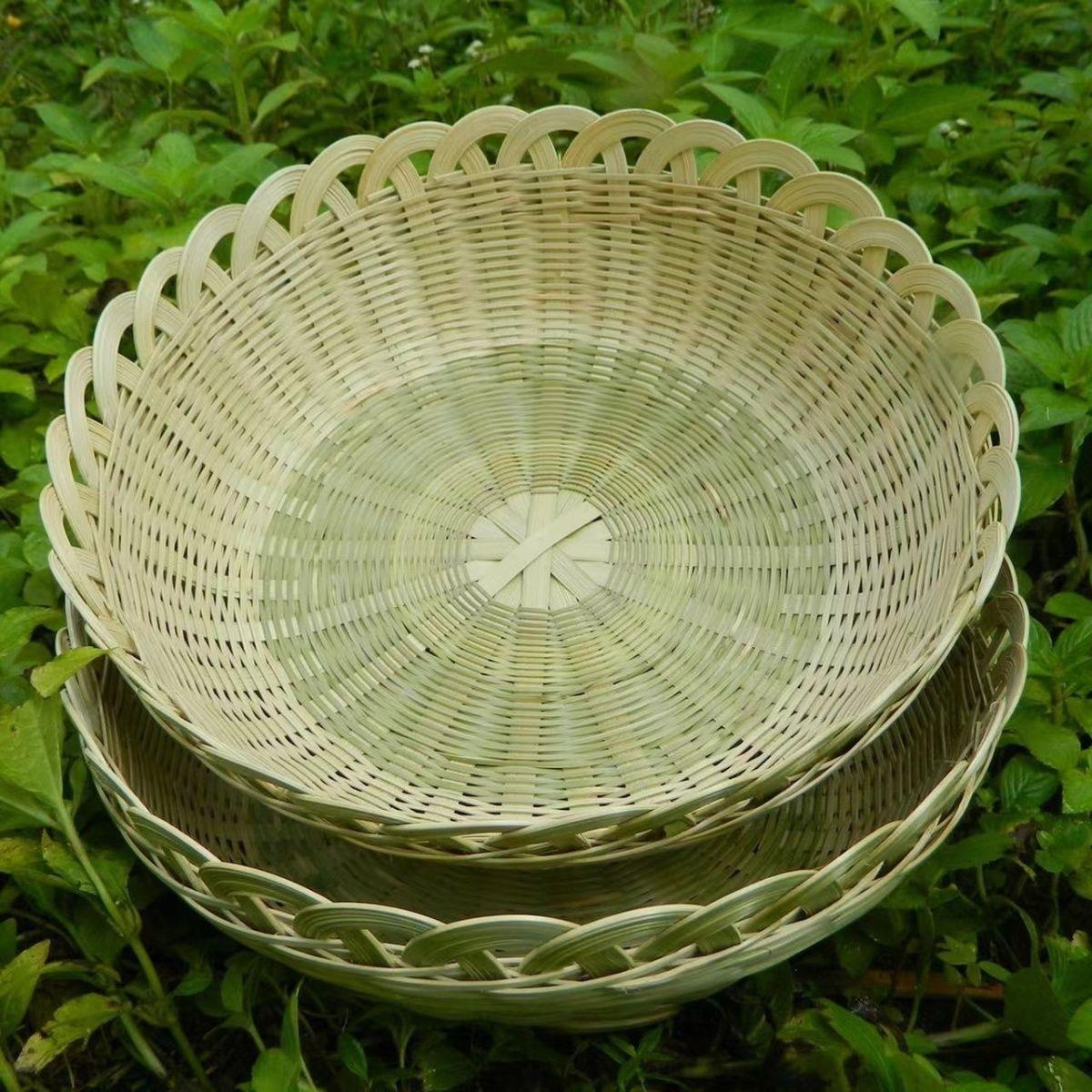 菜篮子手工编织竹篮竹篓水果篮竹筐桌面收纳竹簸簸浪花口篮荷花篮