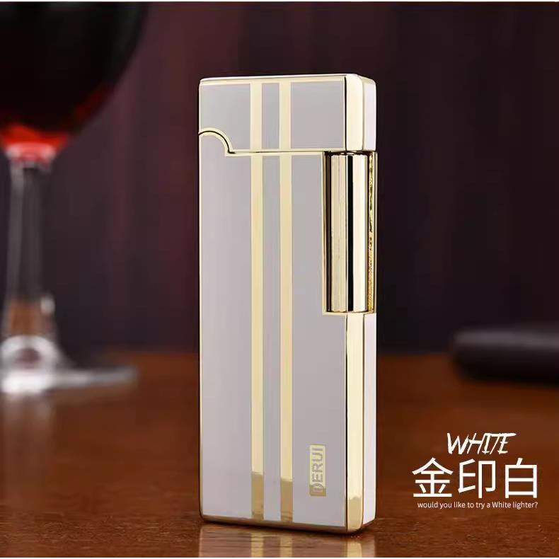 窄版侧滑轮砂轮充气明火打火机钢琴音金属超薄潮流高端定制礼品