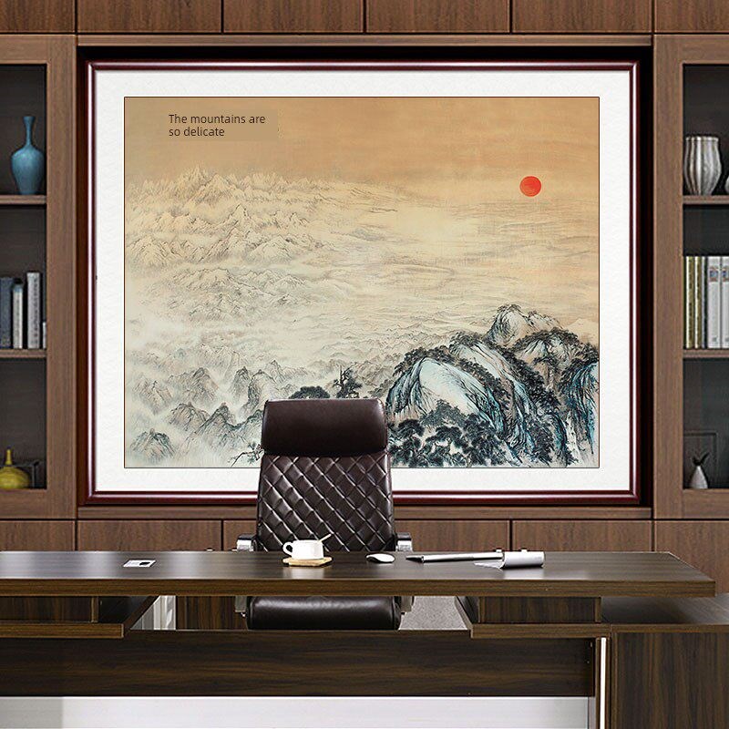 手绘真迹山水画江山如此多娇国画办公室装饰画方形客厅挂画大会堂