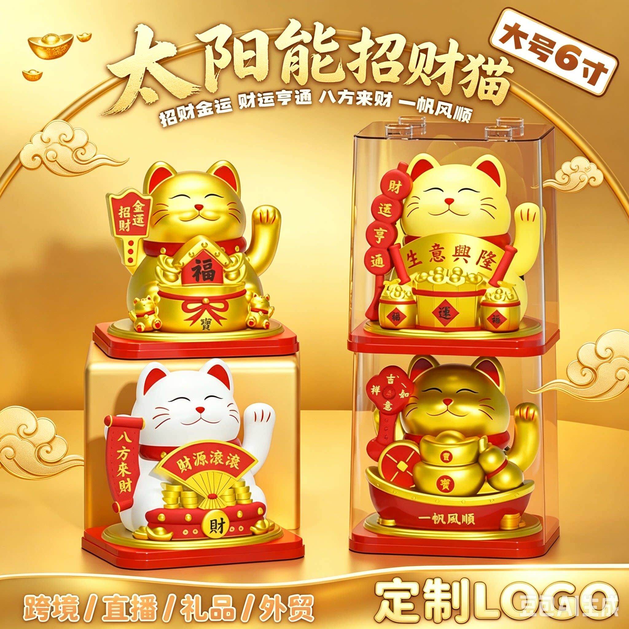 招财猫太阳能板招手大号公司店铺前台家居客厅开业礼品发财猫摆件