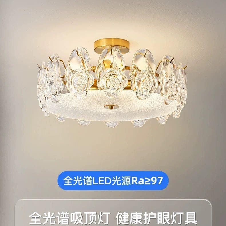 轻奢水晶玻璃吸顶灯LED全光谱护眼客厅卧室饭厅灯具简约法式LED