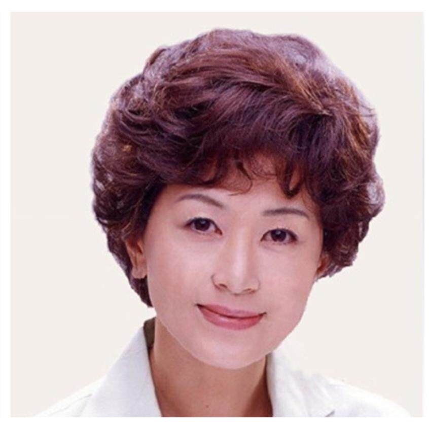 中老年假发真人发丝女式短发妈妈短卷发蓬松假头发中年女士全头套