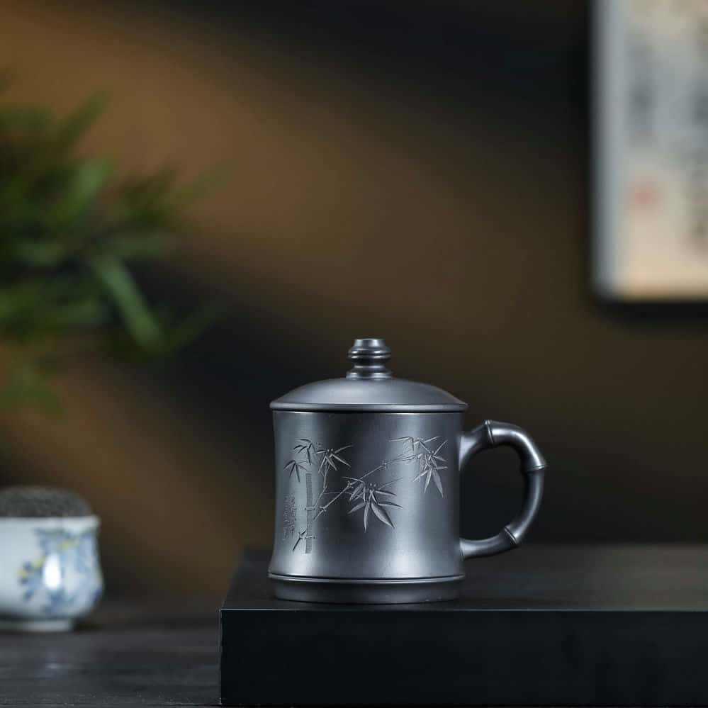 宜兴原矿石黄紫砂杯大容量家用泡茶杯办公杯茶水杯带盖竹节杯
