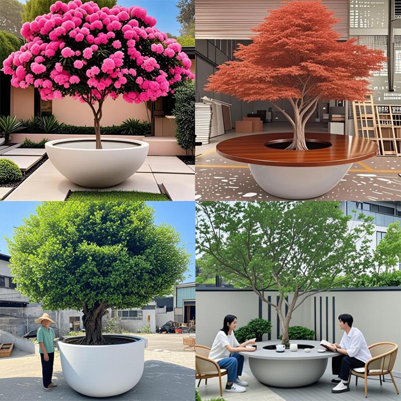 玻璃钢花盆茶几庭院巨型种树花缸椭圆花钵园林景观花箱组合定制