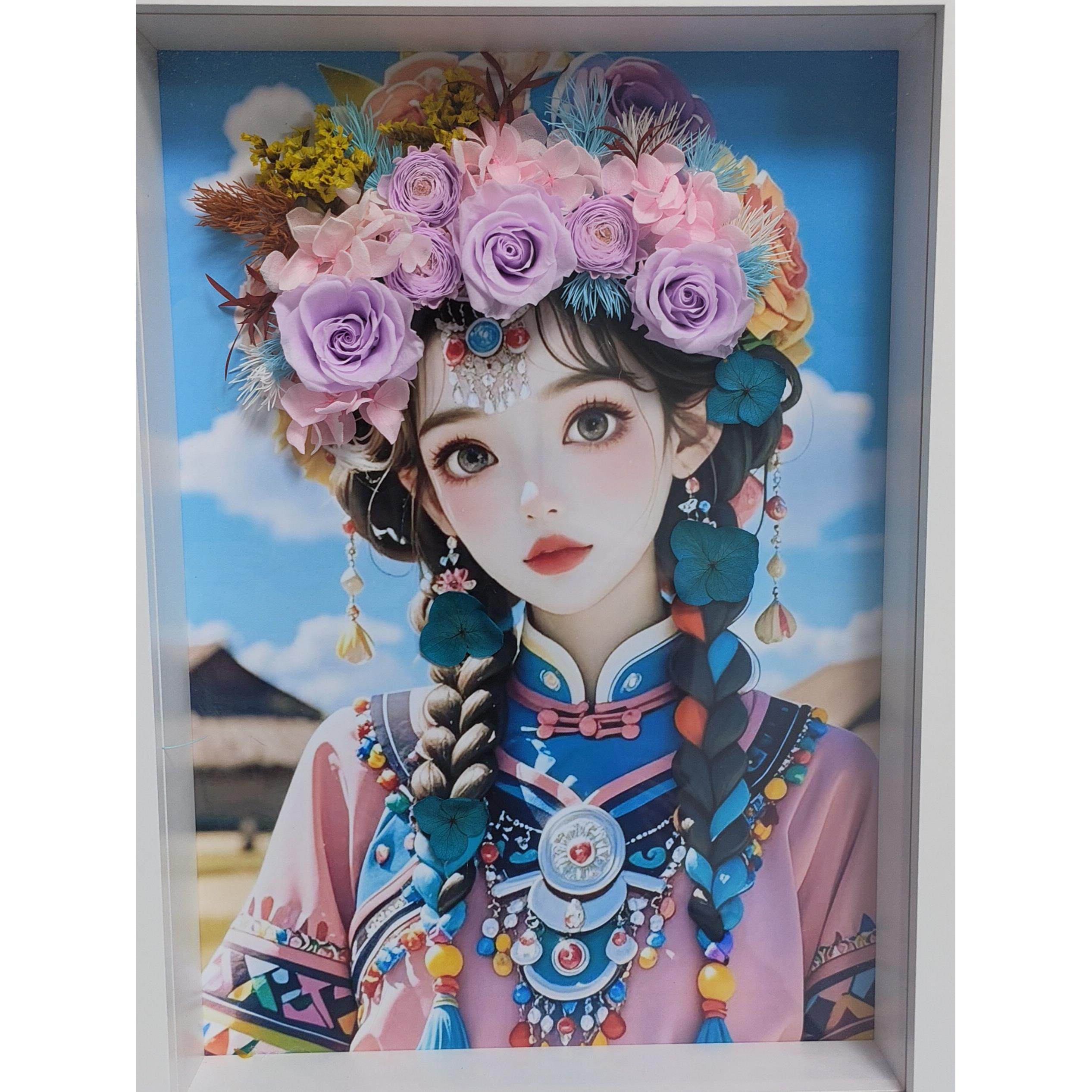 云南精品永生花相框人物类摆件干燥花手工diy立体家居装饰画框摆
