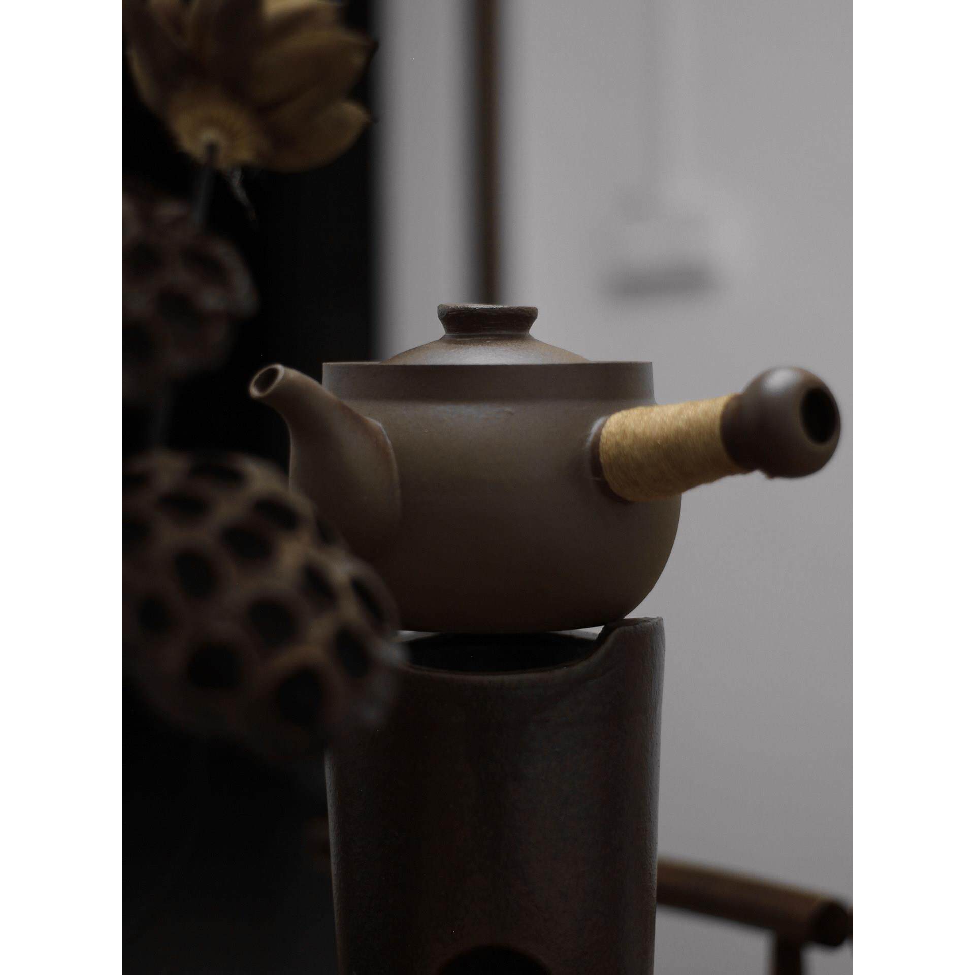 潮汕砂铫壶 粗陶瓷烧水壶泡茶专用 侧把茶壶大容量炭火围炉煮茶器