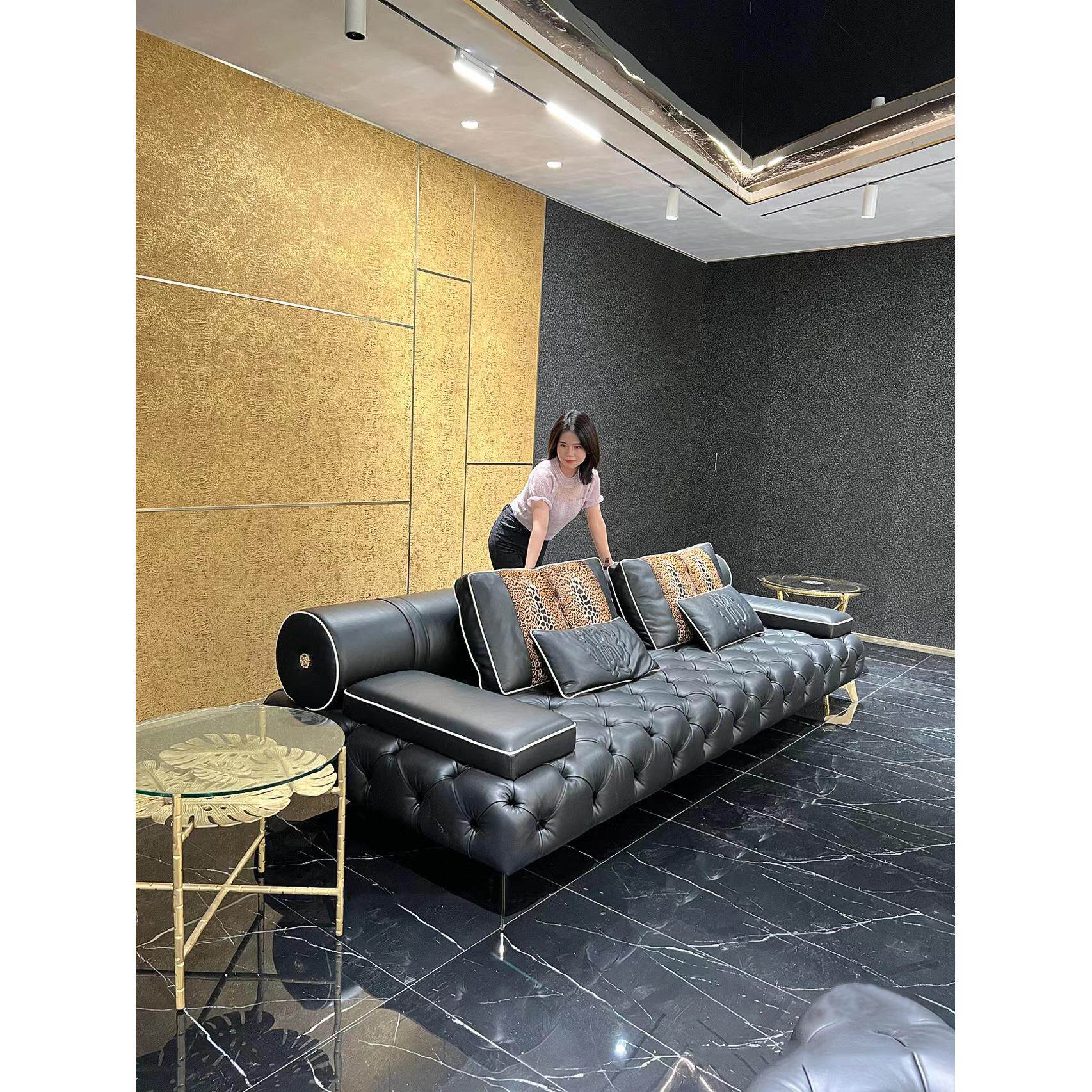 意式轻奢后现代真皮沙发意大利磨砂真皮别墅大平层客厅定制大沙发