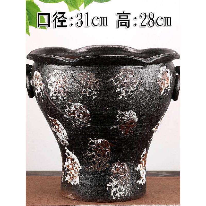 宜兴手绘粗陶多肉花盆老堆法师绿植九重葛蝴蝶兰花兰花透气陶罐
