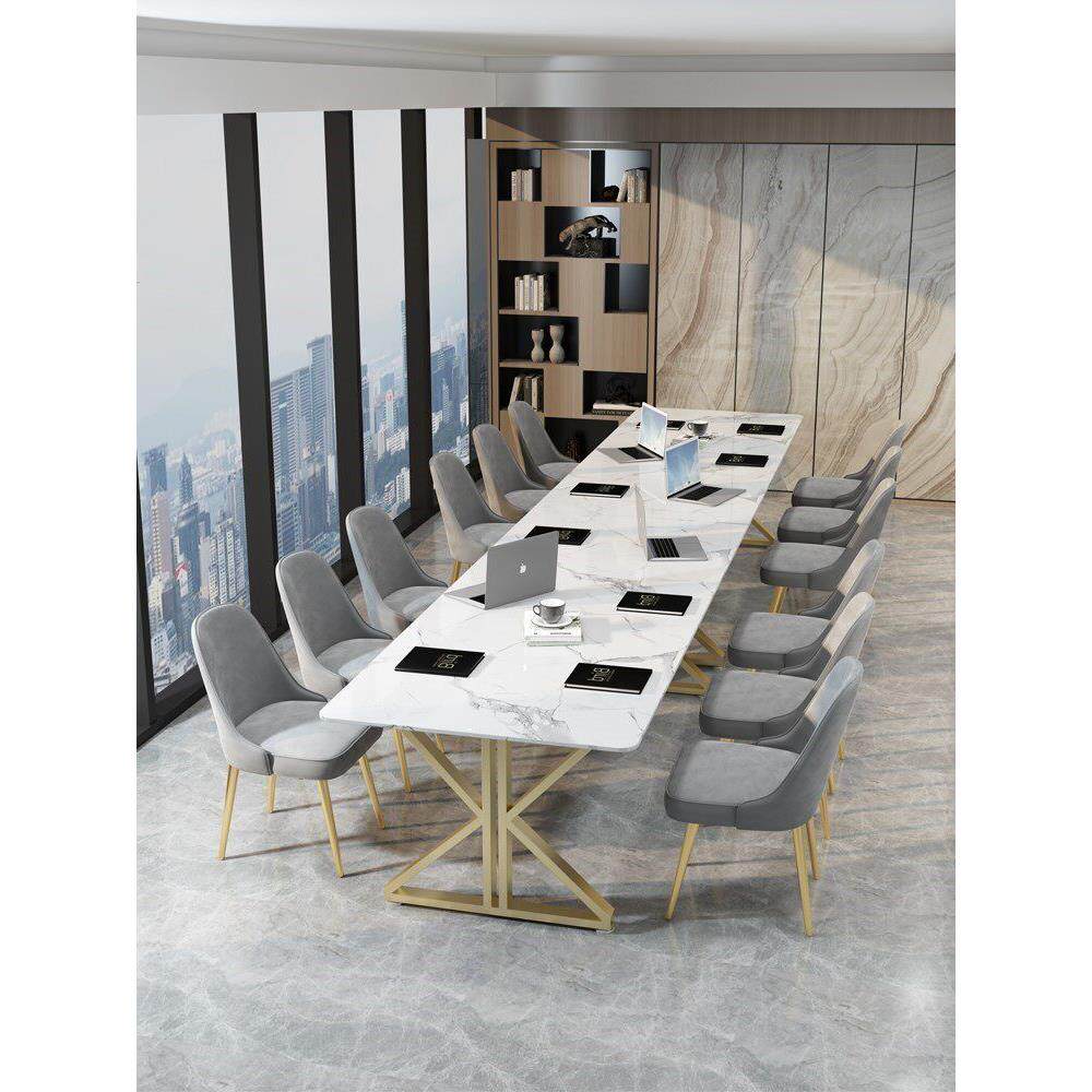 轻奢大理石岩板会议桌长桌简约现代办公桌椅组合多人工作台接待桌