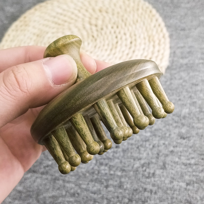 高档绿檀木头皮护理经络按摩梳家用洗头刷防脱发便携天然实木梳子
