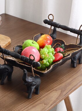 异丽东南亚风格实木果盘2023新款客厅家用ktv茶几水果盘高档供盘