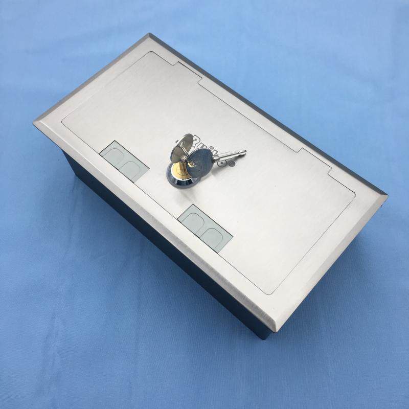 瑞博不锈钢带锁地插带出线孔 银行专用银色拉丝安装2位墙壁86面板,电子/电工,地插,淘宝优惠券,粉丝福利购,淘宝优惠卷