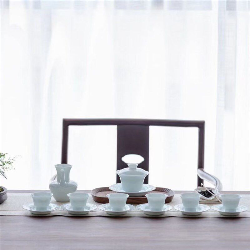 唐宋茶事影青瓷功夫茶具套装家用陶瓷薄胎甜白瓷盖碗茶杯茶壶