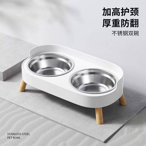 不锈钢狗盆狗碗喝水一体双碗防打翻猫碗猫食盆猫咪饭碗宠物狗狗碗